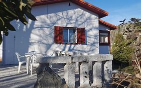 Casita independiente con jardín y chimenea.